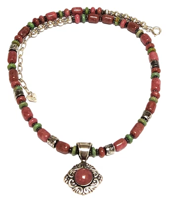 Collar Colgante Carolyn Pollack Rosa Rodonita Turquesa Plata de Ley Foto 1 de 4