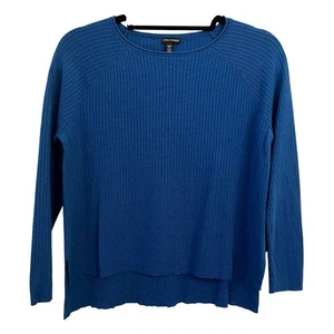 Suéter Eileen Fisher 100% Lana Merino Pequeño Azul Acanalado Recortado Cuadrado Peso Ligero - Imagen 1 de 11