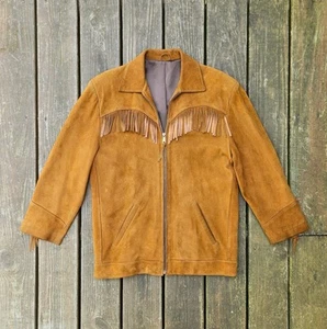 Vintage Roots Western Suede Tassel Jacket Camel Brown Size 40 Made In Canada - Picture 1 of 17
