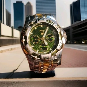 Reloj Hombre Reliquia Húmedo Verde Plata Acero Inoxidable 50m Día Fecha 24hr Batería Cuarzo - Imagen 1 de 5