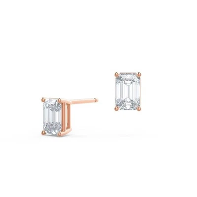 18K Rose Gold Studs IGI GIA Diamond Womens Earring Lab Grown Emerald Cut 2 Carat - Image 1 of 4