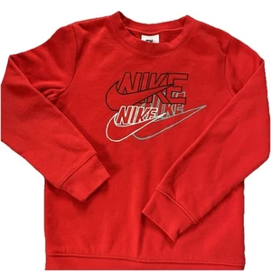 Nike Sweatshirt Kids Youth 7 Red Graphic Swoosh Crew Neck - Picture 1 of 4
