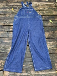 Vintage Big Mac Denim Overalls 50x30 Unhemmed Dark Indigo Workwear Size 50 - Picture 1 of 12