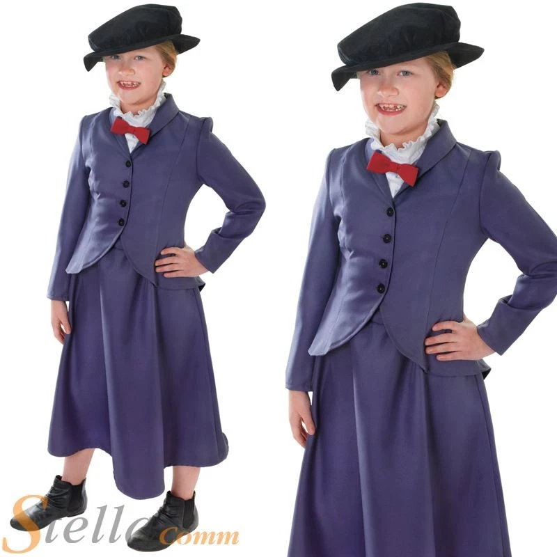 Girls Nanny Costume Victorian Book Week Day Fancy Dress Child Kids Outfit - Image 1 of 1