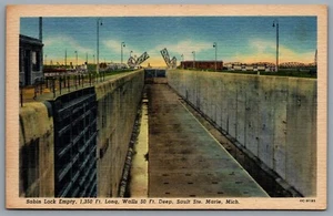 Postcard Sault Ste. Marie MI c1950 Sabin Lock Empty The Soo Locks Linen - Picture 1 of 2