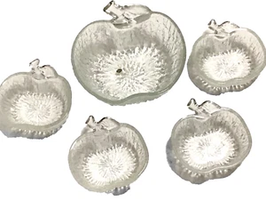 Insalata a forma di mela in vetro corteccia Germania Ovest set 5 pezzi 1 ciotola Lg e 4 ciotole Sm - Foto 1 di 6