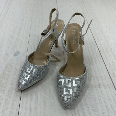 Delicacy"Jayda" Silver Glittery Ankle Strap Pump Pointed Toe  Heels Size 10 - Image 1 of 4