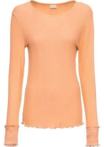 Shirt mit Rippstruktur Gr. 32/34 Softorange Damenshirt Langarm Bluse Tunika Neu - Bild 1 von 1