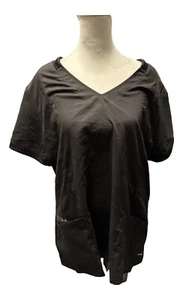 Grey’s Anatomy 4 Pocket Vneck Love Zipper Top Scrub Black Size XL - Picture 1 of 7