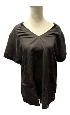 Grey’s Anatomy 4 Pocket Vneck Love Zipper Top Scrub Black Size XL - Image 1 of 4