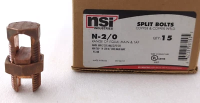 * NSI Industries N-2/0 Split Bolt Copper Wire Connector 14-2/0 STR CU - Image 1 of 4