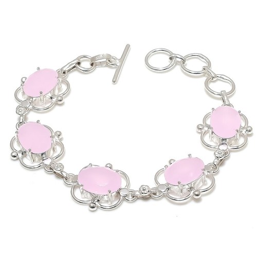 VALENTINO Bracciale gioielli in argento sterling 925 fatto a mano con pietre preziose quarzo rosa misura 7 8