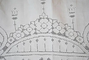 Vintage Tablecloth Embroidered  Mosaic Punch Work Floral Linen, 100" x 64" - Picture 1 of 12