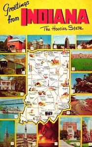 Postcard greetings from Indiana the Hoosier state map - Imagen 1 de 2