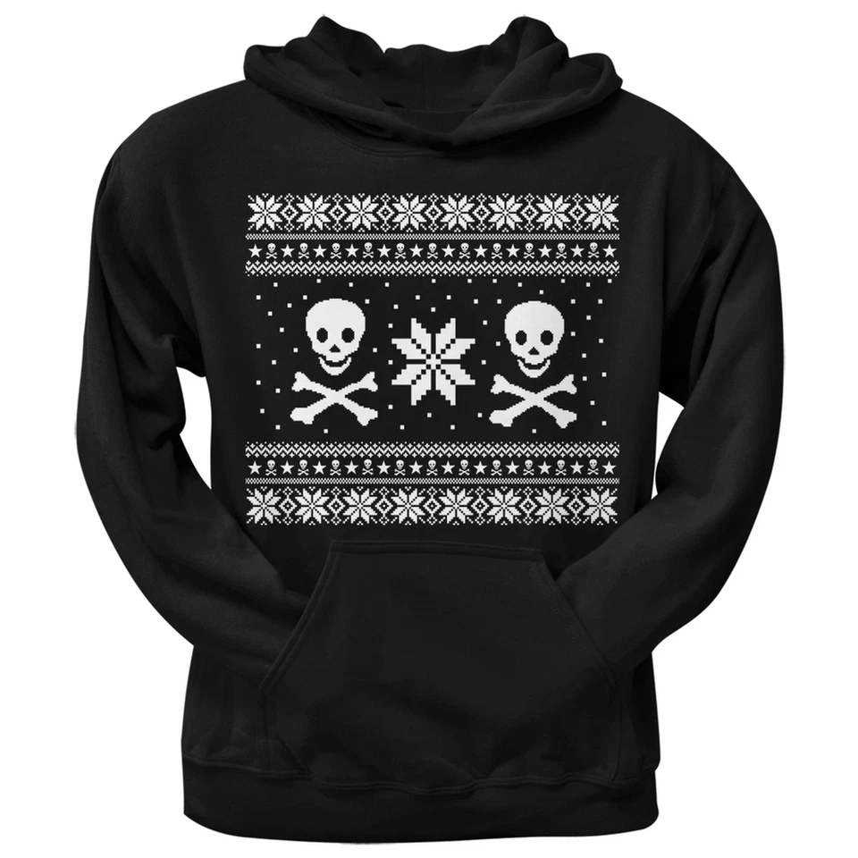 Calavera y Huesos Cruzados Feo Navidad Suéter Negro Pullover Para Hombre Sudadera con Capucha Sudadera Foto 1 de 1