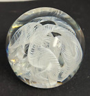 1993 Signed Chris BELLEAU Studio Art Glass Latticino Ribbons Paperweight Bubbles