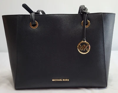 Michael Kors Walsh Black Saffiano Leather Tote Handbag Office Travel Purse - Image 1 of 4