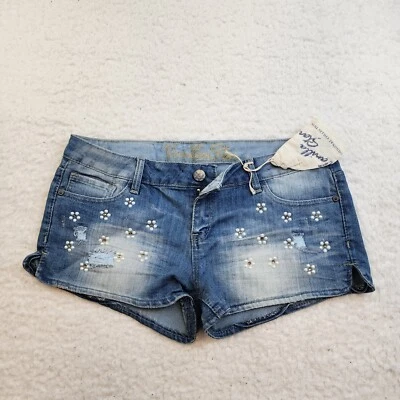 NEW Vanilla Star Shorts Junior 13 Cotton Stretch Flower pattern pearl Rhinestone - Image 1 of 4