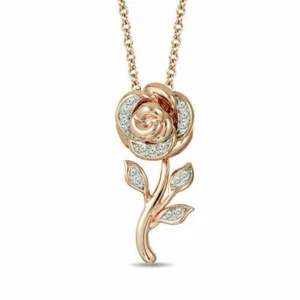 20Ct Round Real Diamond Flower Pendant Necklace 18" Chain 14k Rose Gold Plated - Picture 1 of 4