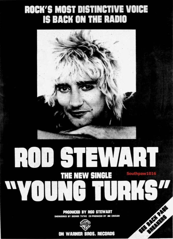 1981 Rod Stewart "Young Turks" Song Release Music Industry Promo Reprint Ad - Image 1 of 1