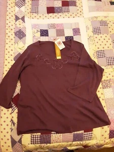 BNWT M & S Classics Purple Embellished T-shirt Top Size 22 - Picture 1 of 4