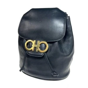 Salvatore Ferragamo Mini Backpack Gancini Leather Black Authentic - Picture 1 of 24