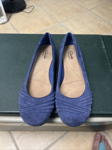 Clarks Propose Pixie Flat donna 8 5 M blu scamosciato slip on pieghevole 67770