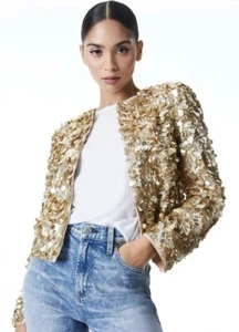 Alice + Olivia NEU KIDMAN Jacke verzierte Flocken Pailletten in Hellgold S 795 $ - Bild 1 von 24