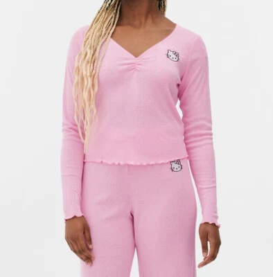 Top de pijama Hello Kitty rosa Pointelle - Pantalones largos - Pantalones cortos - Separados - Reino Unido 4-22 Foto 1 de 4