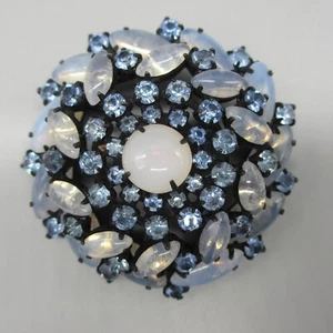 Spilla vintage con strass blu giapponese splendida cupola a strati - Foto 1 di 7