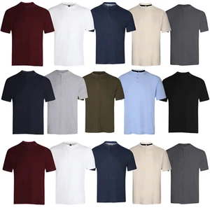 Mens Henley T-shirt Plain Short Sleeve Grandad Neck Top Casual Summer M- (2332) - Picture 1 of 11