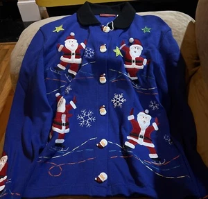 Onque Casuals Santa Christmas Womens MEDIUM Santa Buttons Up multicolor - Picture 1 of 4