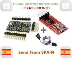 Convertidor serie Pro Mini ATMEGA328P 5V/16MHz y FTDI FT232RL USB a TTL - Imagen 1 de 11