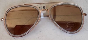 Occhiali da sole Claire's UV400 Aviator lenti colorate marroni con montatura argento glitterata - nuovi con etichette - Foto 1 di 10