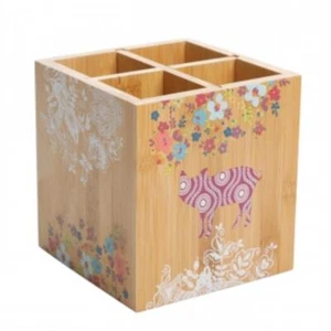 Gibson Urban Market 5.5 Inch Square Bamboo Utensil Holder In Animal And Floral P - Picture 1 of 1