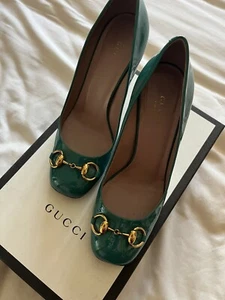 Gucci Patent Leather Court Shoes Inc Box For Women Aquamarine Size U.K. 4 37 - Picture 1 of 10