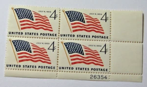 July 4, 1959 American Flag block of four 4 cent stamps. Scott's #1132 - Picture 1 of 1