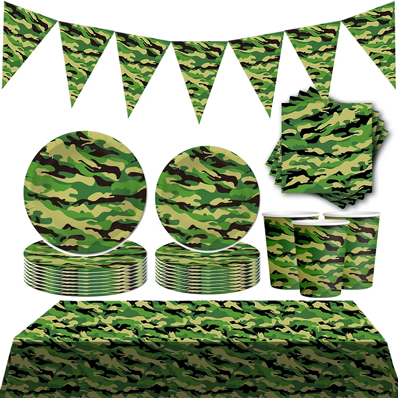 Army Camouflage Theme Party Tableware | Party Plates Cups Napkins Tablecloth - image 1 of 1
