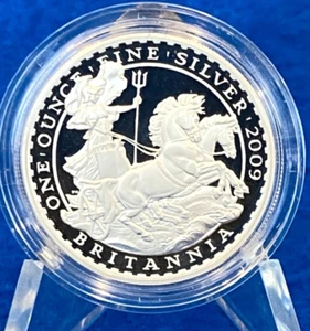 2009 Britannia UK 2 Pound 1 Oz. Silver Proof Coin + Air Tight - Picture 1 of 2