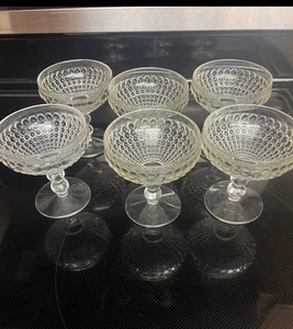 Vintage Glass Bubble Stemmed Champagne Dessert Bowls Set of 6 - Picture 1 of 9
