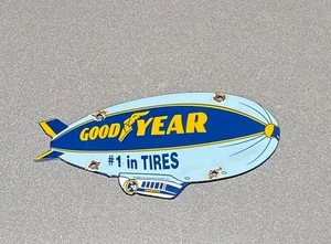 VINTAGE 12” 1962 GOODYEAR BLIMP TIRE PORCELAIN SIGN GAS OIL CAR TRUCK MOTORCYCLE - Picture 1 of 3