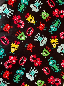 25-7-1002 JOANN'S COTTON FABRIC-MONSTERS ON BLACK-BY THE YARD-43" W-FUN FOR BOYS - Picture 1 of 2