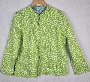 Quilted Reversible L/XL Jacket Blazer Tropical Lime Green Turquoise Polka Dots - Picture 1 of 7
