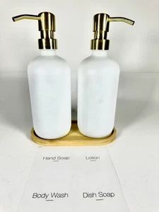 Soap/Lotion Dispenser Pump Set 3 Pieces White/Gold - Picture 1 of 3