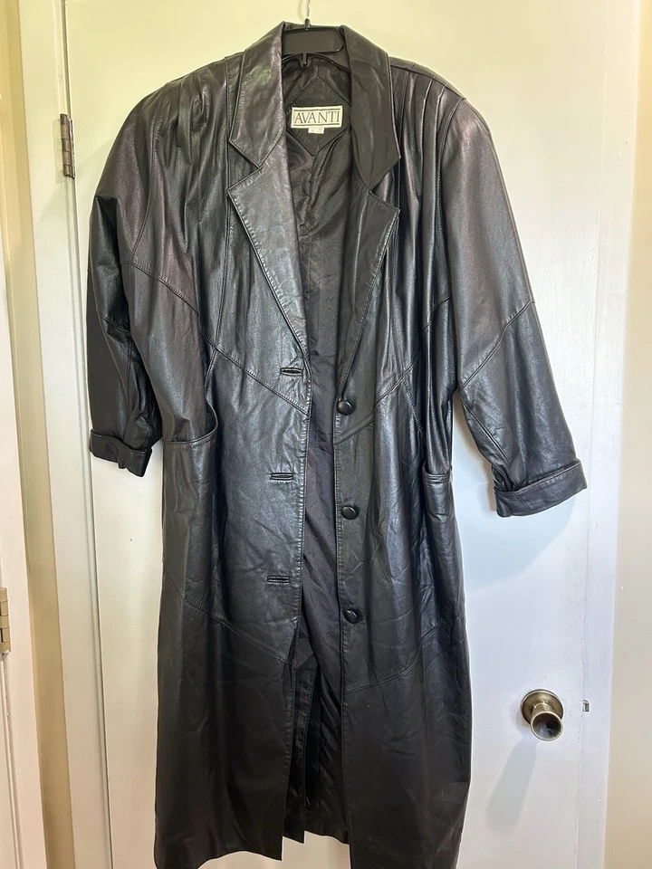 Vintage 80s Long Black Leather Coat Size S - Image 1 of 3