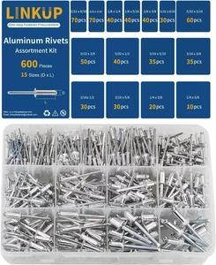 600Pcs 15 Sizes Pop Rivets Assortment Kit,Aluminum Rivets, Silver Pop Rivet Set - Picture 1 of 12