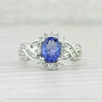 3.35 Ct Oval Cut Tanzanite Women Engagement Ring 14k White Gold - Image 1 of 4