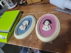 (2) Vtg 80s Mira Fujita ANRI Pierrot Clown Wooden Wall Plaque 3D Italy 7" As Is - Picture 1 of 6