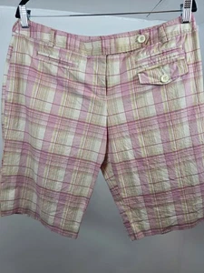 No Boundaries Cotton Bermuda Shorts Women's Juniors 13 Pink/Creme Plaid Low-Rise - Picture 1 of 18
