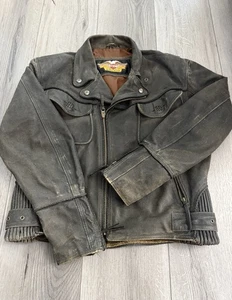 Harley Davidson Herren Billings Distressed Braun Lederjacke Winged HD L Selten - Bild 1 von 23